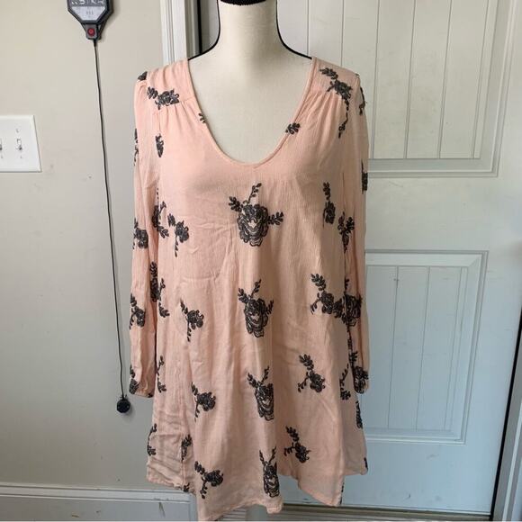 Free People embroidered Emma Austin long sleeves boho swing dress size large - Picture 2 of 6